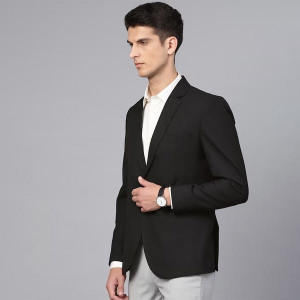 Men Black Slim Fit Solid Single Breasted Formal Blazer